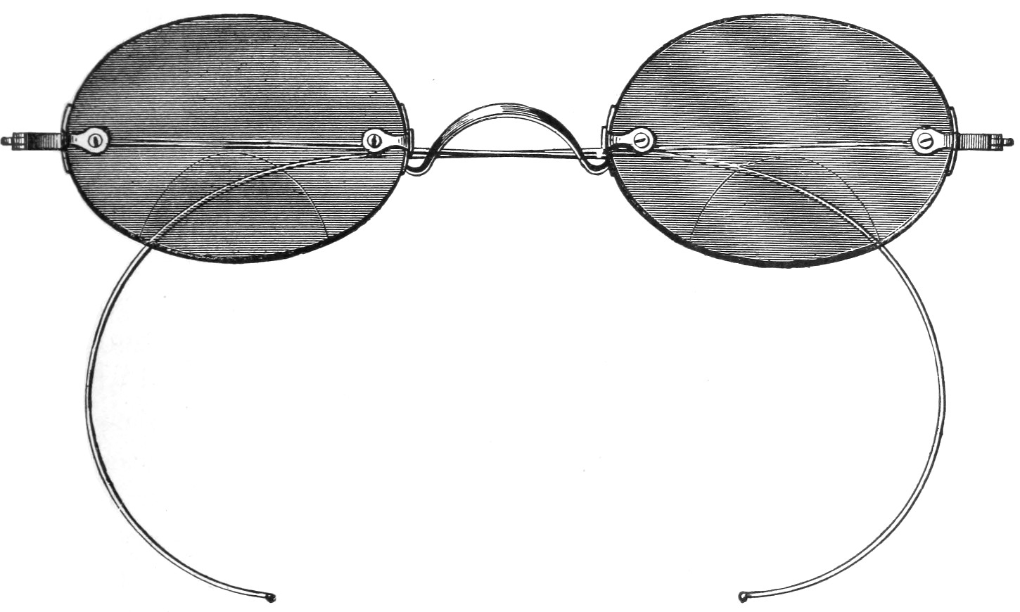 Rycina z 1895 roku przedstawiająca okulary w drucianej oprawce